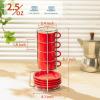imageSweese 8 Ounce Porcelain Stackable Cappuccino Cups with Saucers and Metal Stand  for Specialty Coffee Drinks Cappuccino Latte Americano and Tea  Set of 4 WhiteRed