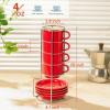 imageSweese 8 Ounce Porcelain Stackable Cappuccino Cups with Saucers and Metal Stand  for Specialty Coffee Drinks Cappuccino Latte Americano and Tea  Set of 4 WhiteRed