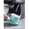 imageSweese 8 Ounce Porcelain Stackable Cappuccino Cups with Saucers and Metal Stand  for Specialty Coffee Drinks Cappuccino Latte Americano and Tea  Set of 4 WhiteTurquoise