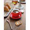 imageSweese 8 Ounce Porcelain Stackable Cappuccino Cups with Saucers and Metal Stand  for Specialty Coffee Drinks Cappuccino Latte Americano and Tea  Set of 4 WhiteRed