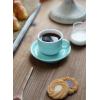 imageSweese 8 Ounce Porcelain Stackable Cappuccino Cups with Saucers and Metal Stand  for Specialty Coffee Drinks Cappuccino Latte Americano and Tea  Set of 4 WhiteTurquoise
