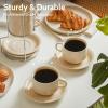 imageSweese 8 Ounce Porcelain Stackable Cappuccino Cups with Saucers and Metal Stand  for Specialty Coffee Drinks Cappuccino Latte Americano and Tea  Set of 4 WhiteBeige