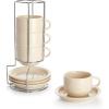 imageSweese 8 Ounce Porcelain Stackable Cappuccino Cups with Saucers and Metal Stand  for Specialty Coffee Drinks Cappuccino Latte Americano and Tea  Set of 4 WhiteBeige