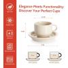 imageSweese 8 Ounce Porcelain Stackable Cappuccino Cups with Saucers and Metal Stand  for Specialty Coffee Drinks Cappuccino Latte Americano and Tea  Set of 4 WhiteBeige