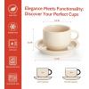 imageSweese 8 Ounce Porcelain Stackable Cappuccino Cups with Saucers and Metal Stand  for Specialty Coffee Drinks Cappuccino Latte Americano and Tea  Set of 4 WhiteBeige