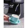 imageSweese 8 Ounce Porcelain Stackable Cappuccino Cups with Saucers and Metal Stand  for Specialty Coffee Drinks Cappuccino Latte Americano and Tea  Set of 4 WhiteTurquoise