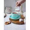 imageSweese 8 Ounce Porcelain Stackable Cappuccino Cups with Saucers and Metal Stand  for Specialty Coffee Drinks Cappuccino Latte Americano and Tea  Set of 4 WhiteTurquoise