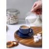 imageSweese 8 Ounce Porcelain Stackable Cappuccino Cups with Saucers and Metal Stand  for Specialty Coffee Drinks Cappuccino Latte Americano and Tea  Set of 4 WhiteNavy