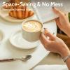 imageSweese 8 Ounce Porcelain Stackable Cappuccino Cups with Saucers and Metal Stand  for Specialty Coffee Drinks Cappuccino Latte Americano and Tea  Set of 4 WhiteDove Grey