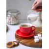 imageSweese 8 Ounce Porcelain Stackable Cappuccino Cups with Saucers and Metal Stand  for Specialty Coffee Drinks Cappuccino Latte Americano and Tea  Set of 4 WhiteRed