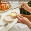 imageSweese 8 Ounce Porcelain Stackable Cappuccino Cups with Saucers and Metal Stand  for Specialty Coffee Drinks Cappuccino Latte Americano and Tea  Set of 4 WhiteBeige