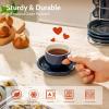 imageSweese 8 Ounce Porcelain Stackable Cappuccino Cups with Saucers and Metal Stand  for Specialty Coffee Drinks Cappuccino Latte Americano and Tea  Set of 4 WhiteNavy