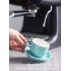 imageSweese 8 Ounce Porcelain Stackable Cappuccino Cups with Saucers and Metal Stand  for Specialty Coffee Drinks Cappuccino Latte Americano and Tea  Set of 4 WhiteTurquoise