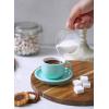 imageSweese 8 Ounce Porcelain Stackable Cappuccino Cups with Saucers and Metal Stand  for Specialty Coffee Drinks Cappuccino Latte Americano and Tea  Set of 4 WhiteTurquoise