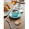 imageSweese 8 Ounce Porcelain Stackable Cappuccino Cups with Saucers and Metal Stand  for Specialty Coffee Drinks Cappuccino Latte Americano and Tea  Set of 4 WhiteTurquoise