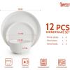 imageSweese Dinnerware Sets 12 Pieces Porcelain Round Plates and Bowls Sets Dishes Set for 4 Chip Scratch Dishwasher Microwave and Oven Safe Dishware Sets WhitecolorWhite