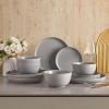 imageSweese Dinnerware Sets 12 Pieces Porcelain Round Plates and Bowls Sets Dishes Set for 4 Chip Scratch Dishwasher Microwave and Oven Safe Dishware Sets WhitecolorGray