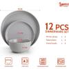 imageSweese Dinnerware Sets 12 Pieces Porcelain Round Plates and Bowls Sets Dishes Set for 4 Chip Scratch Dishwasher Microwave and Oven Safe Dishware Sets WhitecolorGray