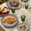 imageSweese Porcelain Dinner Plates Set of 6 102 Inch Serving Plates Modern Geometric Printed Lattice Round Dishes  Dishwasher Microwave Oven Safe Scratch Resistant Blue ampamp GoldNavy