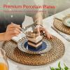 imageSweese Porcelain Dinner Plates Set of 6 102 Inch Serving Plates Modern Geometric Printed Lattice Round Dishes  Dishwasher Microwave Oven Safe Scratch Resistant Blue ampamp GoldNavy