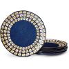 imageSweese Porcelain Dinner Plates Set of 6 102 Inch Serving Plates Modern Geometric Printed Lattice Round Dishes  Dishwasher Microwave Oven Safe Scratch Resistant Blue ampamp GoldNavy