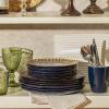 imageSweese Porcelain Dinner Plates Set of 6 102 Inch Serving Plates Modern Geometric Printed Lattice Round Dishes  Dishwasher Microwave Oven Safe Scratch Resistant Blue ampamp GoldNavy