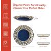 imageSweese Porcelain Dinner Plates Set of 6 102 Inch Serving Plates Modern Geometric Printed Lattice Round Dishes  Dishwasher Microwave Oven Safe Scratch Resistant Blue ampamp GoldNavy