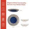 imageSweese Porcelain Dinner Plates Set of 6 102 Inch Serving Plates Modern Geometric Printed Lattice Round Dishes  Dishwasher Microwave Oven Safe Scratch Resistant Blue ampamp GoldNavy