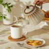 imageSweese Stackable Coffee Mugs  10 Oz Porcelain Cups with Sculpture design for Specialty Coffee Drinks Cappuccino Cafe Mocha Latte and tea Set of 4 White