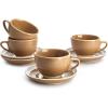 imageSweese 6 Ounce Cappuccino Cups with Saucers Porcelain Double Espresso Cups Set of 4  GrayYellow