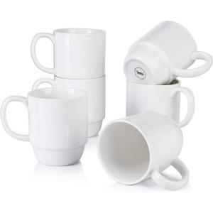 imageSweese 21 Oz Large Mug Set Porcelain Stackable Mugs Sets of 6 Coffee Cups with Handle for Coffee Tea and Mulled Drinks WhiteWhite