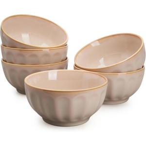 imageSweese 26 oz Porcelain Soup Bowls 6 Inch Cereal Bowl for Oatmeal Almond Glaze Fluted Bowl Set for Fruit Snacks and Desserts Salad Bowl Set of 6 Dishwasher ampamp Microwave SafeAlmond Glaze