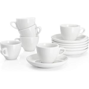 imageSweese 6 Ounce Cappuccino Cups with Saucers Porcelain Double Espresso Cups Set of 6  WhiteWhite