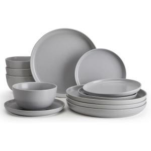 imageSweese Dinnerware Sets 12 Pieces Porcelain Round Plates and Bowls Sets Dishes Set for 4 Chip Scratch Dishwasher Microwave and Oven Safe Dishware Sets WhitecolorGray