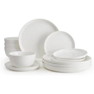 imageSweese Dinnerware Sets 12 Pieces Porcelain Round Plates and Bowls Sets Dishes Set for 4 Chip Scratch Dishwasher Microwave and Oven Safe Dishware Sets WhitecolorWhite