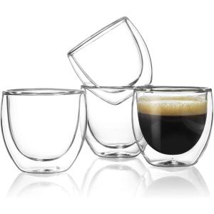 imageSweese Espresso Cups Set of 4 Double Walled Glass Coffee Cups 4 Ounce Insulated Espresso Shot Glass Cups for Espresso Accessories Clear Glass Espresso Cups Suit for Espresso Machine4 Count Pack of 1