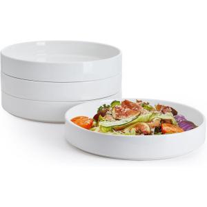 imageSweese Large Pasta Bowls 32 Ounce Salad Bowls Set of 4 Stackable Serving Bowls for Dinner Salad Dessert  Microwave Dishwasher Safe  White