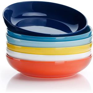 imageSweese Pasta Bowls 22 Ounce Salad Serving Bowls Set of 6 76 Inch Porcelain Plates for Serving Dinner Salad  Microwave Dishwasher Safe Cool Assorted ColorsHot Assorted Colors