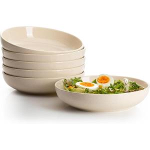 imageSweese Pasta Bowls 22 Ounce Salad Serving Bowls Set of 6 76 Inch Porcelain Plates for Serving Dinner Salad  Microwave Dishwasher Safe Cool Assorted ColorsBeige