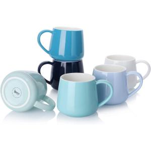imageSweese Porcelain Coffee Mugs Set of 6 12 Ounce Coffee Cups with Handle for Coffee Tea Cocoa Blue Assorted Colors Coffee Mugs with Modern Design for Great Gift Option Microwave Safe