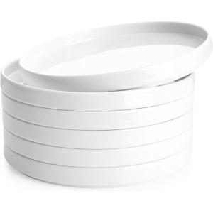 imageSweese Porcelain Flat Dessert Plates Set of 678 Inch Salad Plates for Kitchen Small Appetizer Small Dish Set Microwave ampamp Dishwasher Safe Scratch Resistant  Elegant White Glaze78 Inch