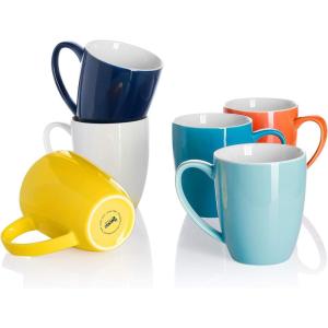 imageSweese Porcelain Mugs  12 Ounce for Coffee Tea Mocha and Mulled Drinks  Set of 6 WhiteHot Assorted Colors