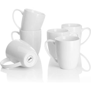 imageSweese Porcelain Mugs  12 Ounce for Coffee Tea Mocha and Mulled Drinks  Set of 6 WhiteWhite