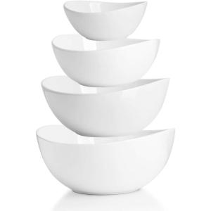 imageSweese Porcelain Serving Bowls for Entertaining 10182842 Ounce Microwave ampamp Dishwasher Safe Large Serving Dishes Prep Salad Bowls for Thanksgiving Christmas WhiteWhite