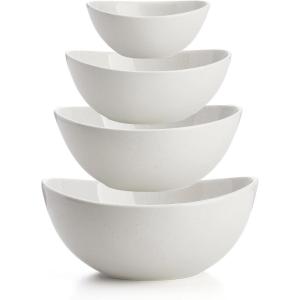 imageSweese Porcelain Serving Bowls for Entertaining 10182842 Ounce Microwave ampamp Dishwasher Safe Large Serving Dishes Prep Salad Bowls for Thanksgiving Christmas WhiteWhite Grey
