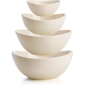 imageSweese Porcelain Serving Bowls for Entertaining 10182842 Ounce Microwave ampamp Dishwasher Safe Large Serving Dishes Prep Salad Bowls for Thanksgiving Christmas WhiteBeige