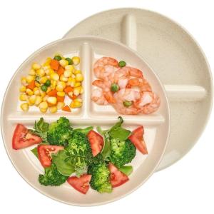 imageSweese Portion Control Plates Set of 2 9 Inch Divided Plates for Adults Porcelain Dinner Diet Plates for Balanced Meal Building WhiteBeige