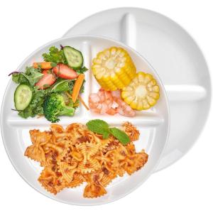 imageSweese Portion Control Plates Set of 2 9 Inch Divided Plates for Adults Porcelain Dinner Diet Plates for Balanced Meal Building WhiteWhite