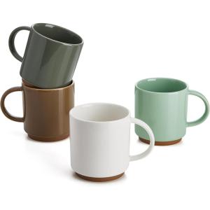 imageSweese Stackable Coffee Mugs  10 Oz Porcelain Cups for Cappuccino Cafe Mocha Latte and tea Set of 4 Assorted ColorsAssorted Colors