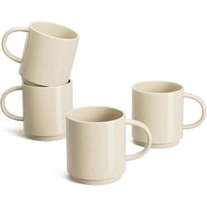 imageSweese Stackable Coffee Mugs  10 Oz Porcelain Cups for Cappuccino Cafe Mocha Latte and tea Set of 4 Assorted ColorsBeige